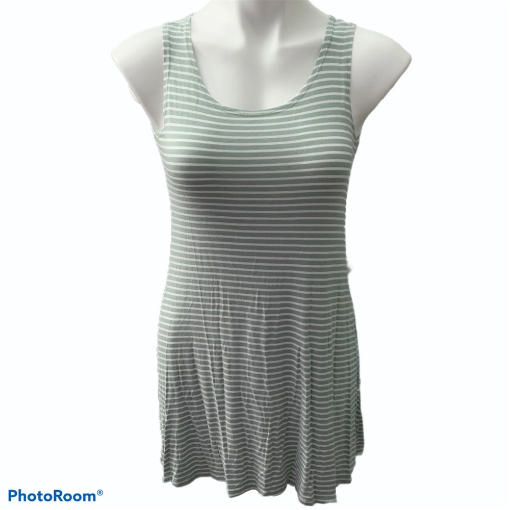 Olivia Rae Sage Green & White Stripe Sleeveless Dress - Size Small